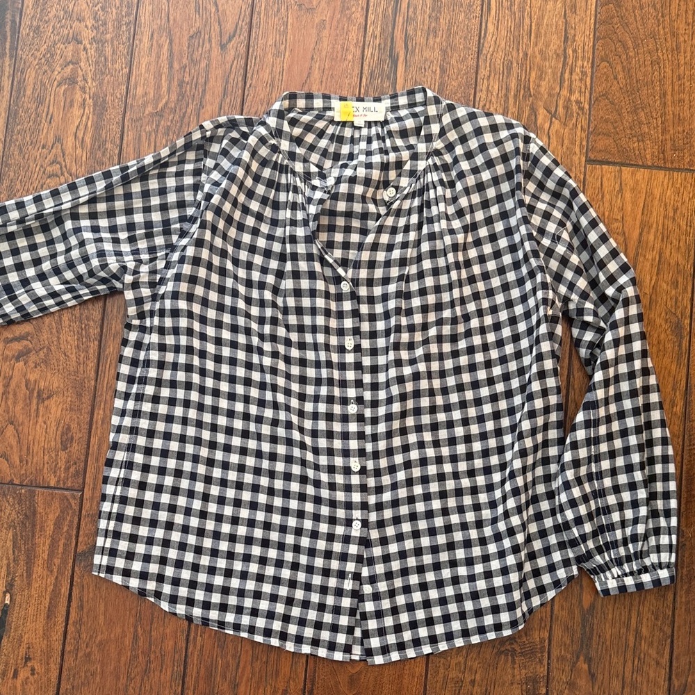 Alex Mill Navy and White Gingham Button-Up Top
